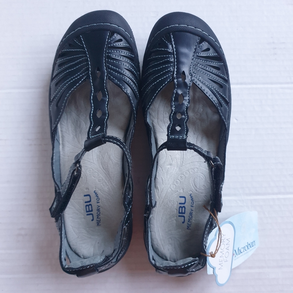 JBU Wm Melon Black Memory Foam Vegan Cutout Leather Sneakers Velcro T-Strap 7.5 - Picture 12 of 16